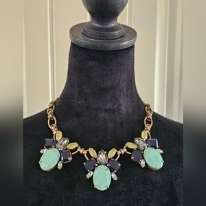 Vtg Y2k J Crew Elegant Statement Necklace with Blue and Green Accents